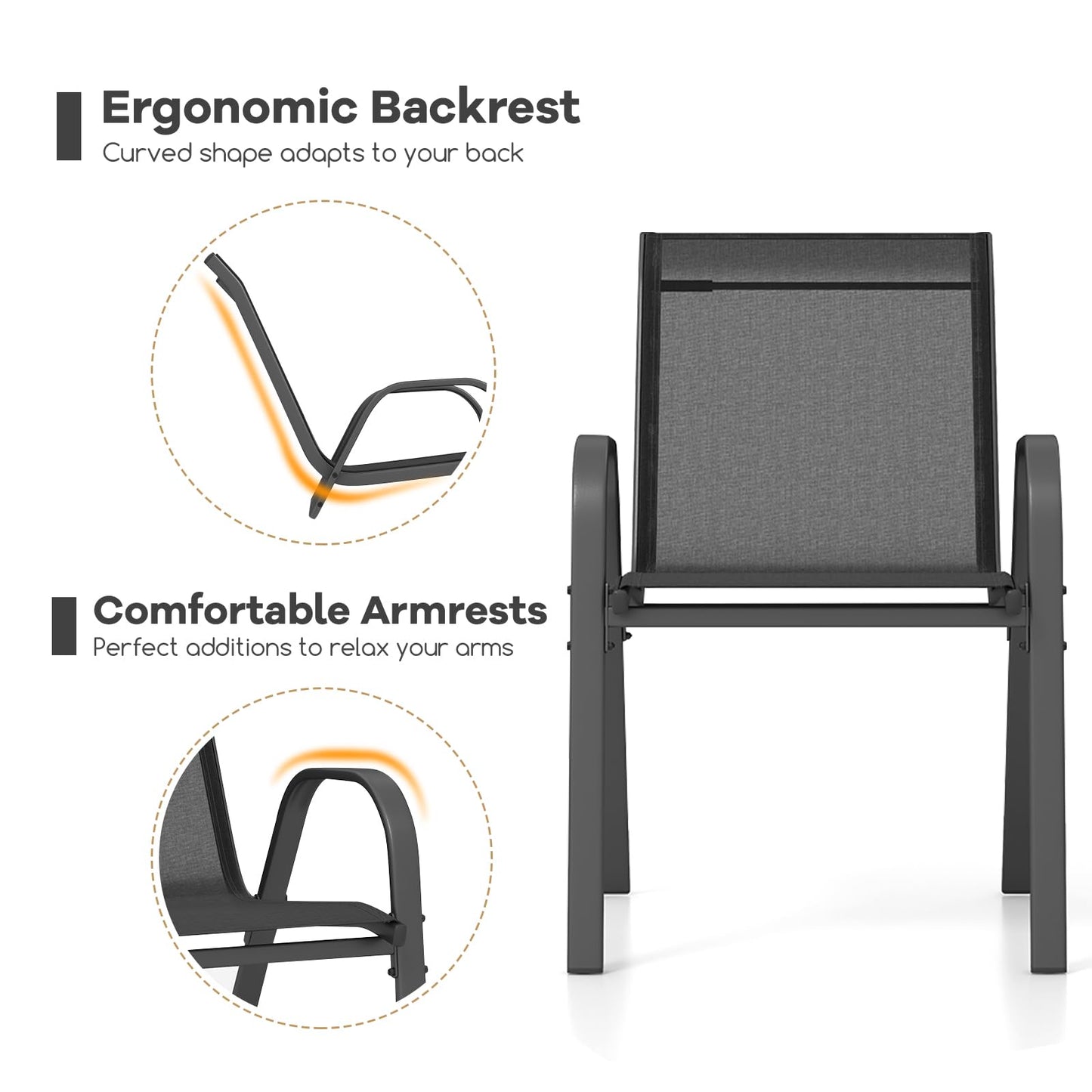 Set of 4 Patio Chairs with Armrests for Garden Deck and Porch