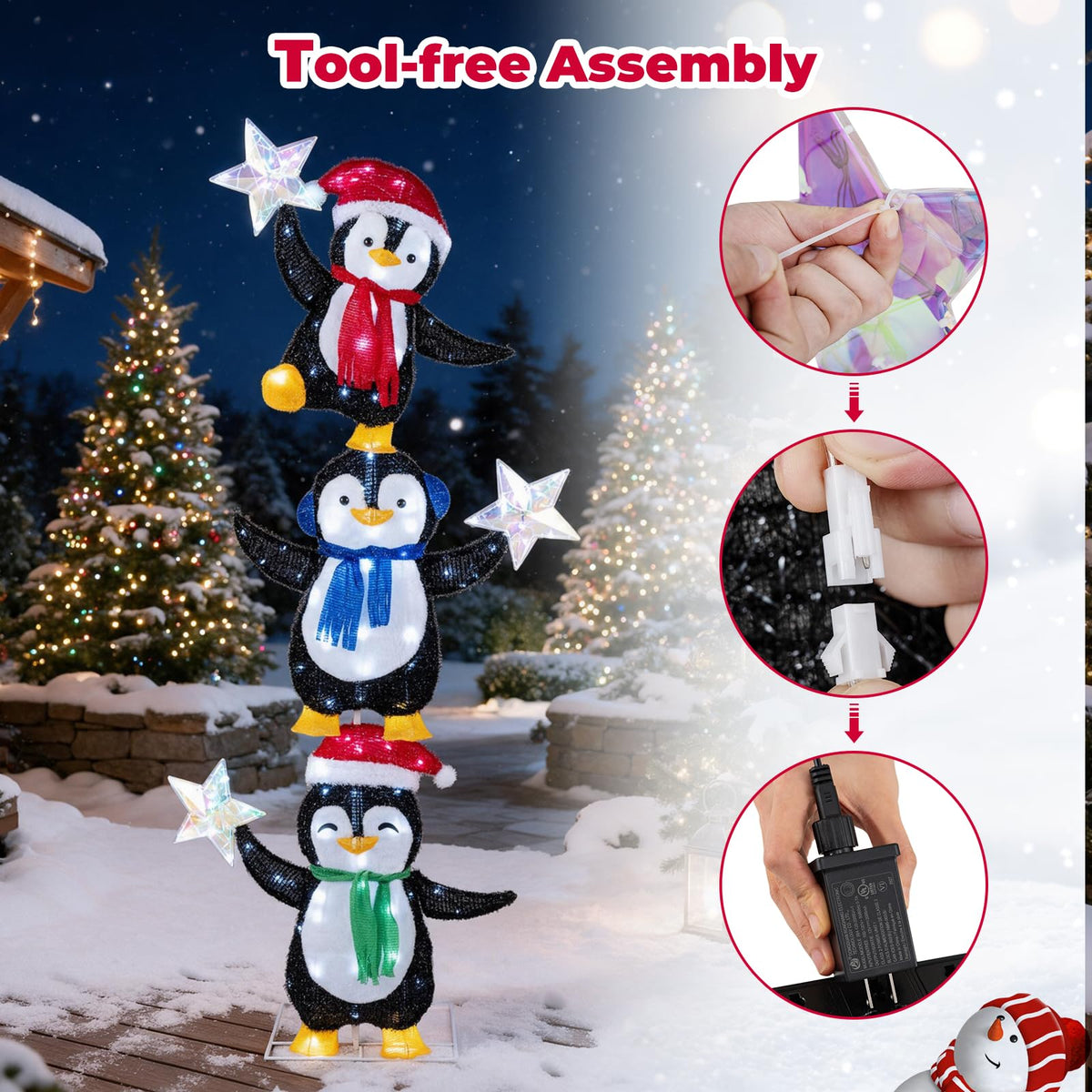 180 cm Light Up Penguin Tower Christmas Decoration