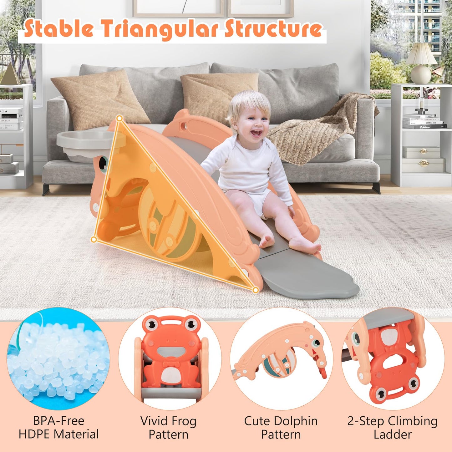 3-in-1 Kids Slide Rocking Horse Set Convertible with Basketball Hoop