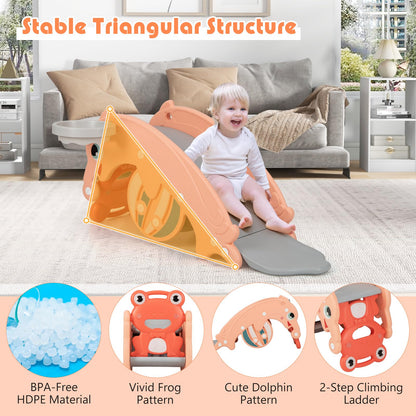 3-in-1 Kids Slide Rocking Horse Set Convertible with Basketball Hoop