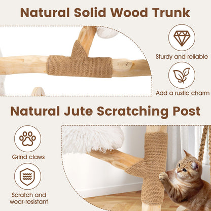Cute Solid Wood Cat Tree Natural Branch Modern Kitten Tower