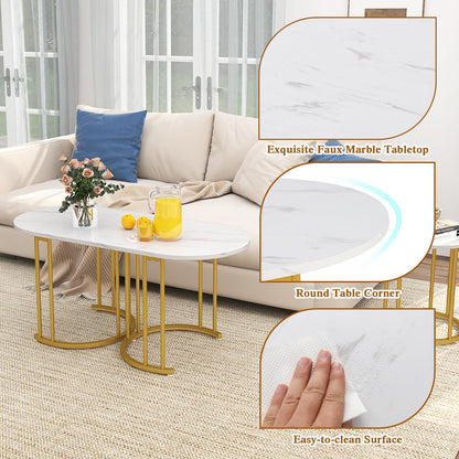 3-Piece Nesting Coffee Table Set 110cm Coffee Table with 2 Side Tables