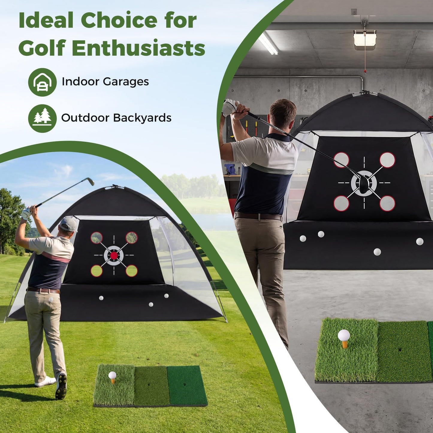 Golf Practice Net, 10x7ft Golf Hitting Net with Foldable Tri-Turf Mat