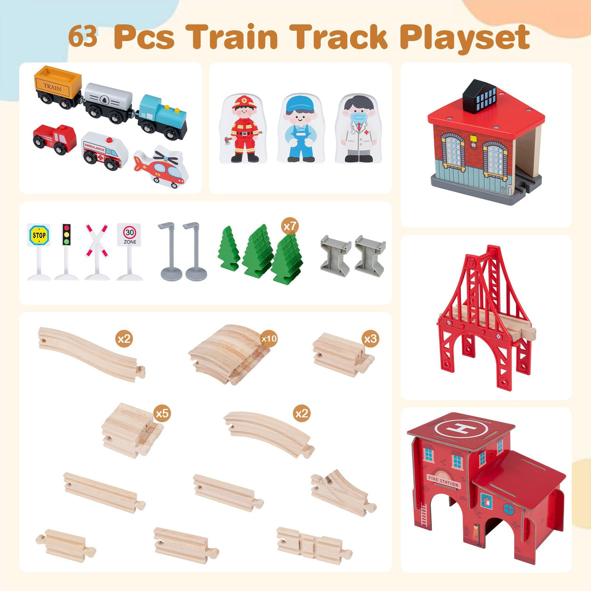 63-Piece Kids Train Table with Storage Drawer Reversible Tabletop and Train Tracks