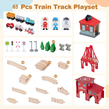 63-Piece Kids Train Table with Storage Drawer Reversible Tabletop and Train Tracks