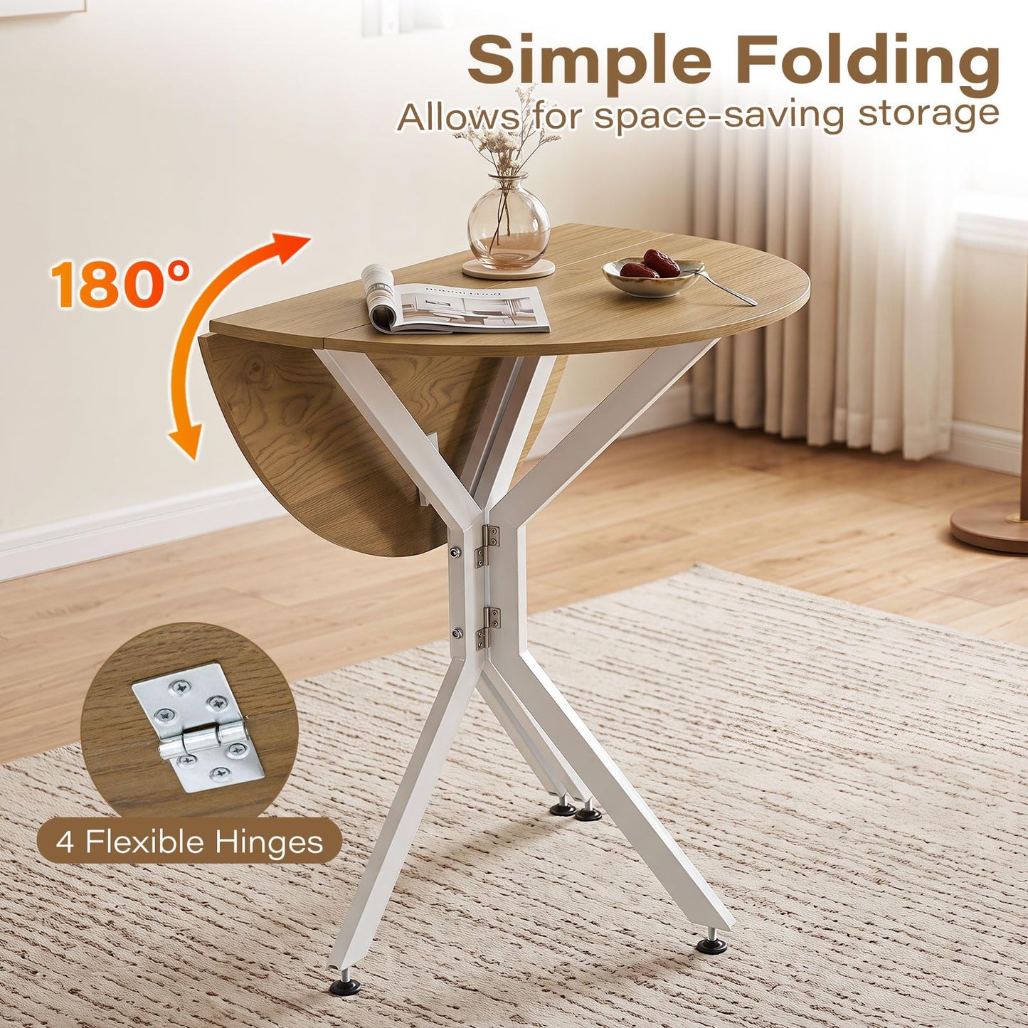 Drop Leaf Dining Table, 80cm Round Kitchen Table