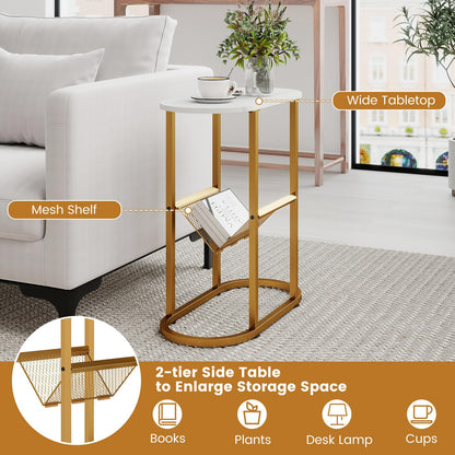 2-Tier Narrow Side Table with Magazine Holder for Living Room Bedroom