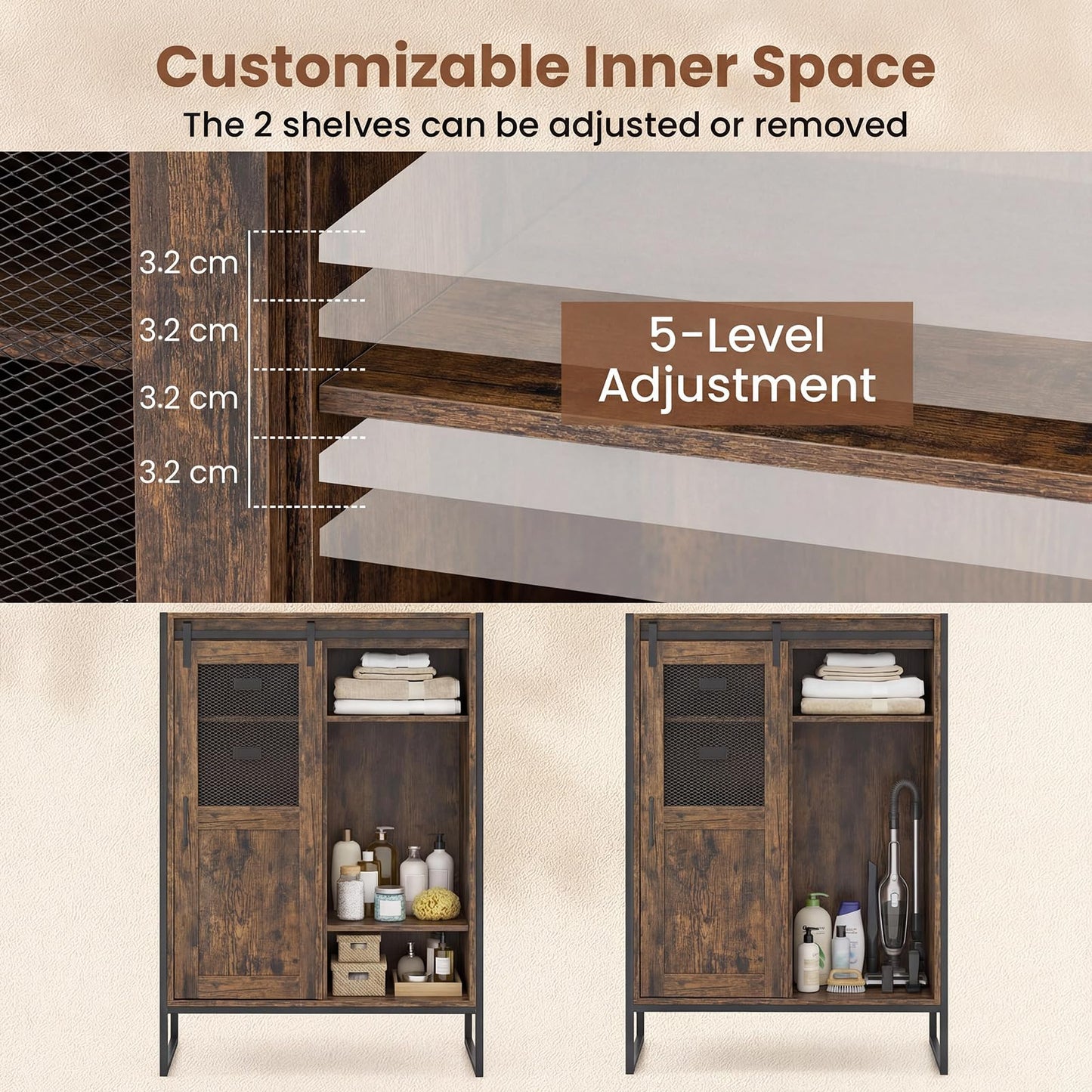 Storage Cabinet with Sliding Door & 5 Drawers