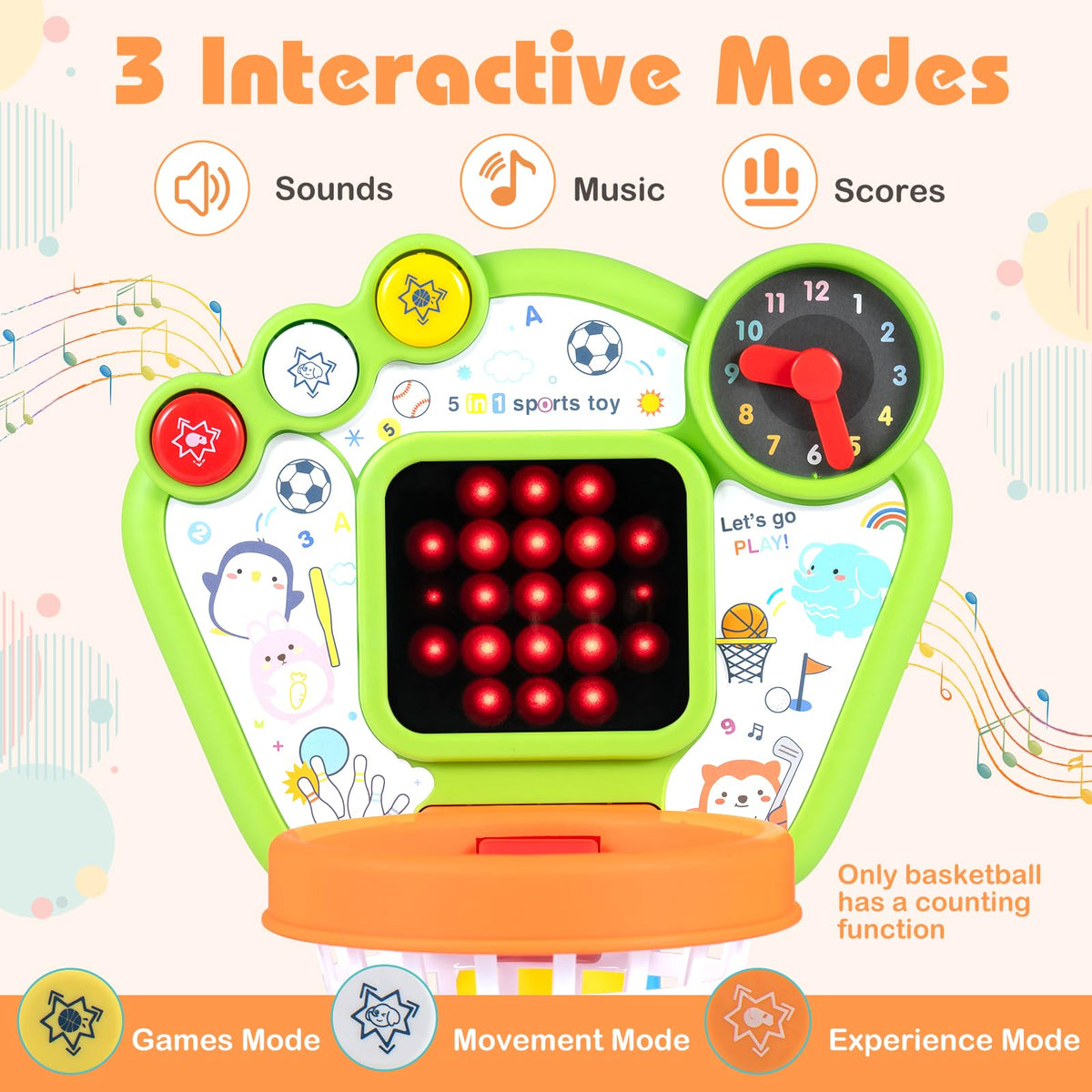 Basketball Hoop Set, 5 in 1 Toddler Basketball Bowling Baseball Soccer Golf Activity Center