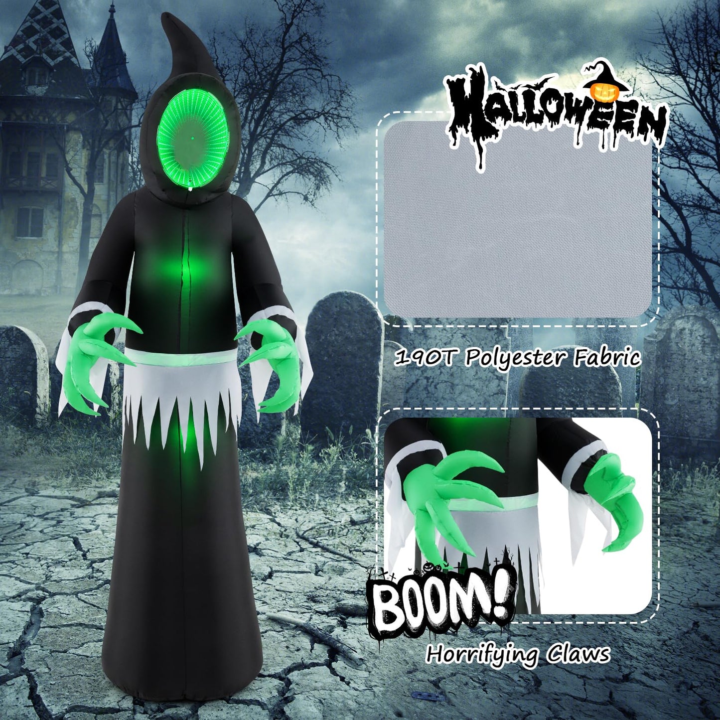 240CM Giant Blow up Ghost with Infinity Mirror Light and LED Lights