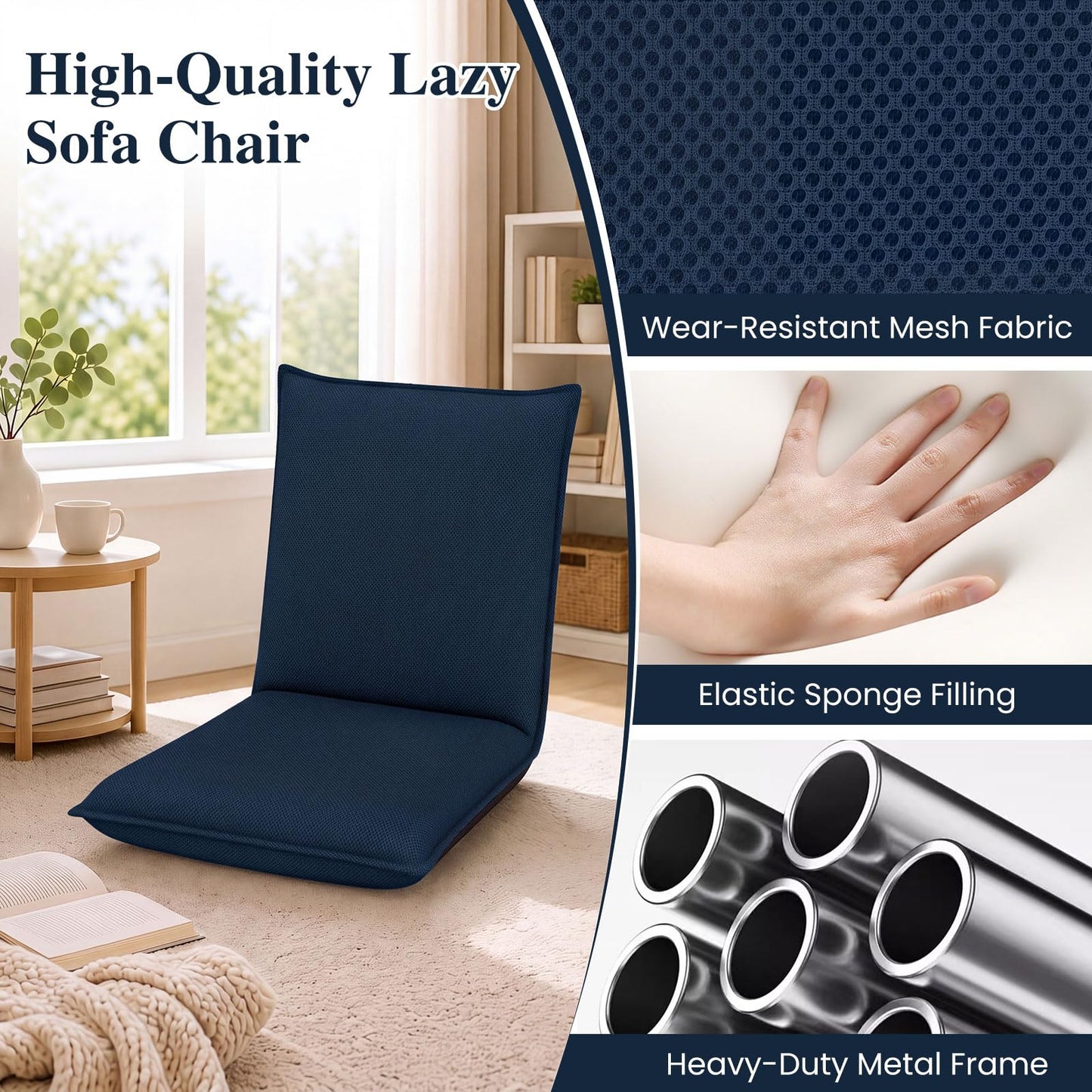 Folding Sofa Chair Bed, 6-Position Adjustable Floor Chair