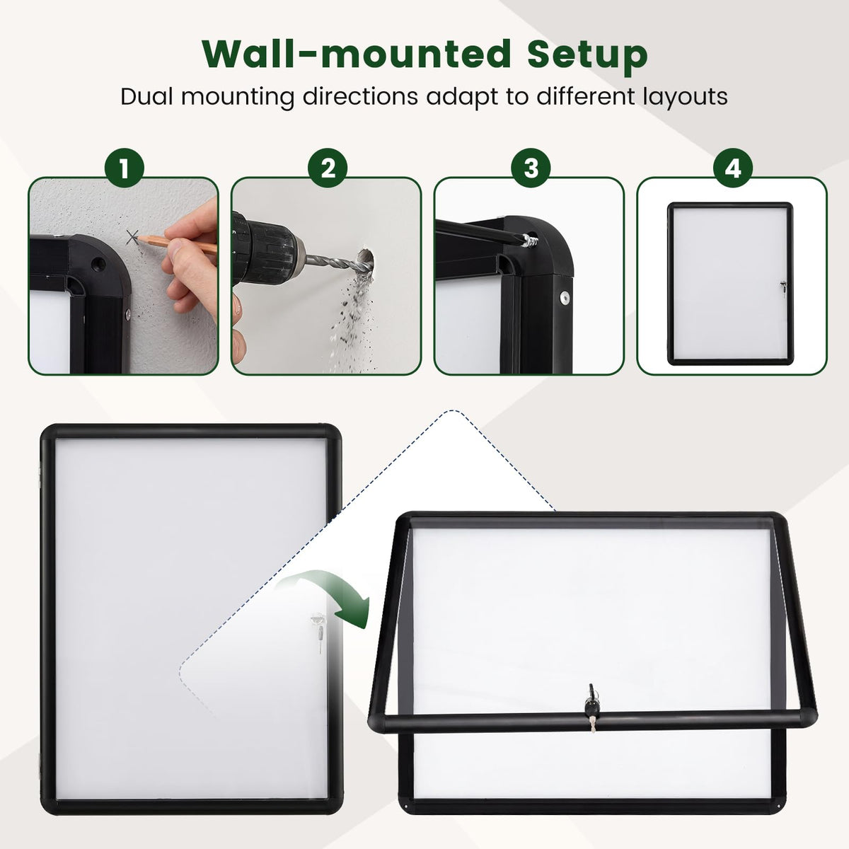 66 x 51 cm Enclosed Bulletin Board with Locking Door and Aluminum Alloy Frame
