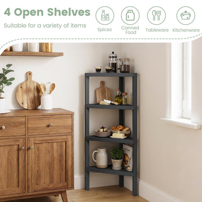 4-Tier Corner Shelf Stand with Open Slatted Shelves