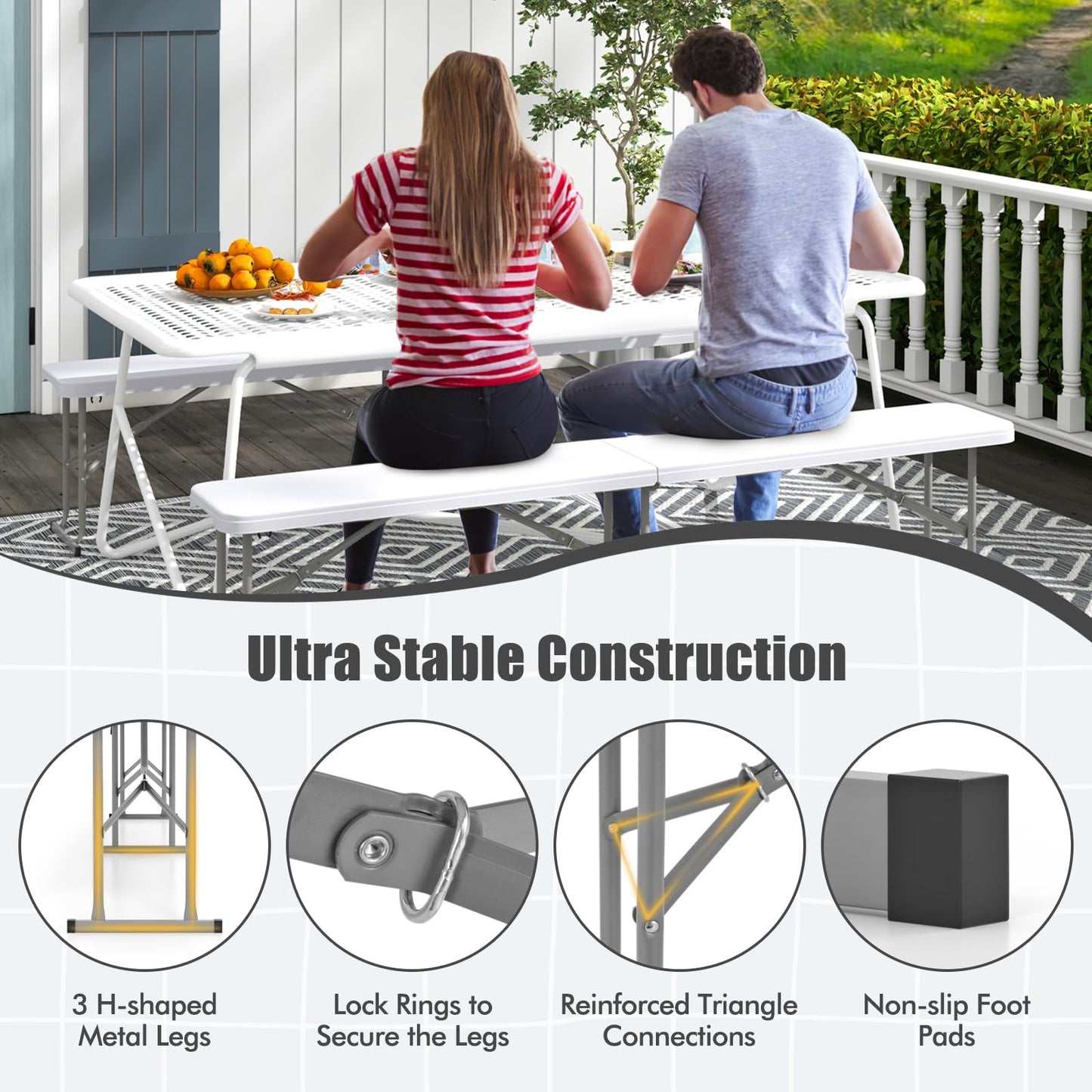 182 cm Portable Folding Plastic Bench Seat with Carry Handle