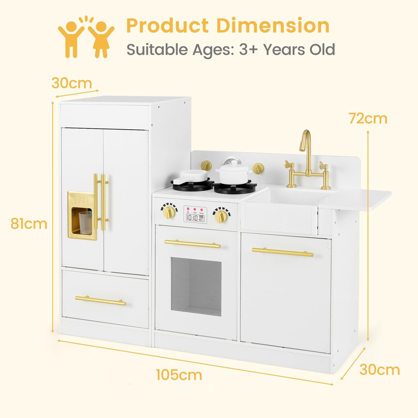 Toddler Wooden Pretend Toy Kitchen Playset with Refrigerator Stove Sink