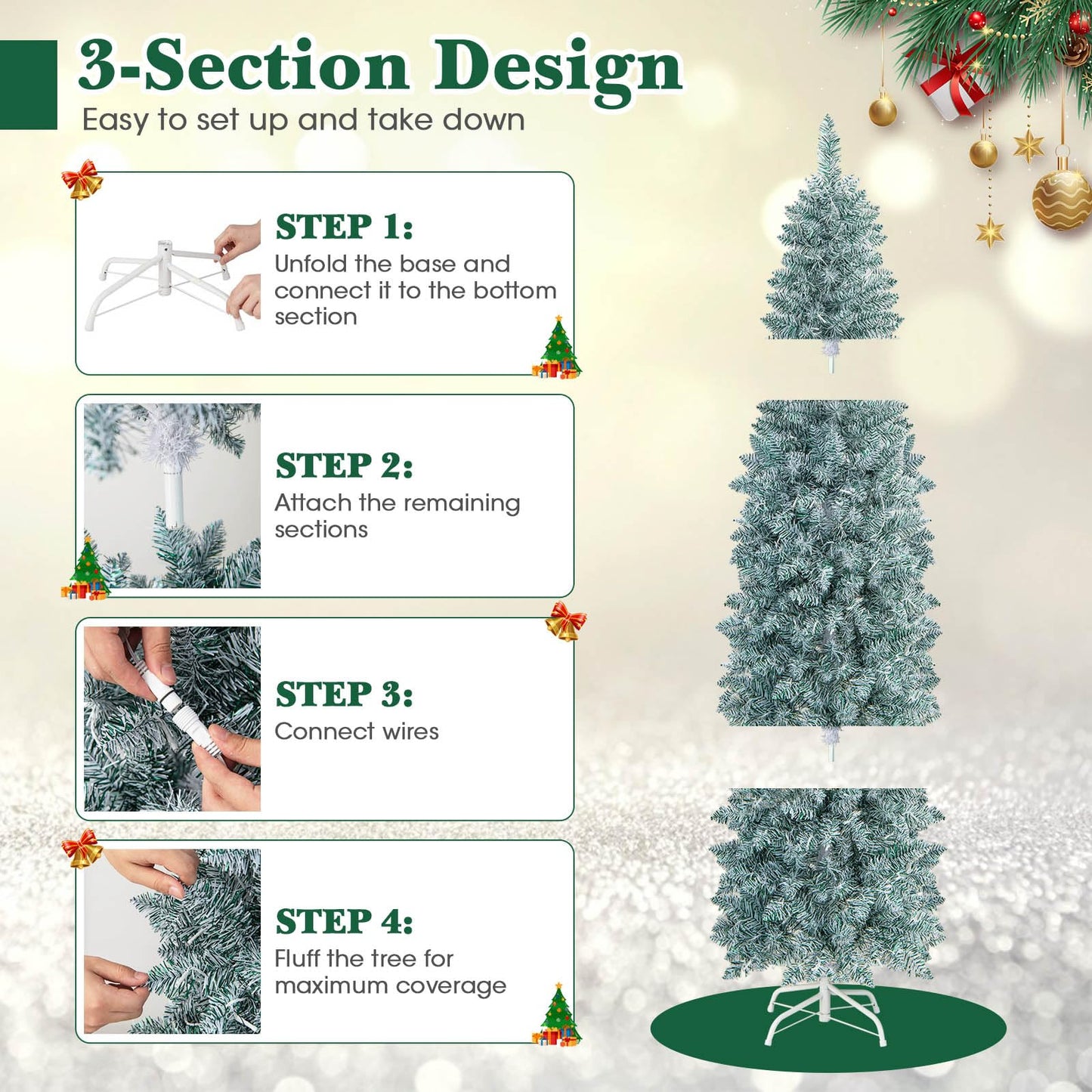 150/180 CM Slim Pencil Christmas Tree with 343/475 Branch Tips and 190/250 Colorful LED Lights