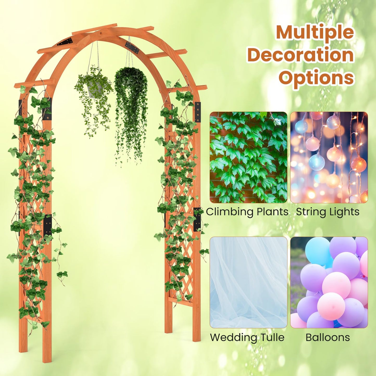 235 cm Wooden Garden Arbor Solid Wood Trellis for Climbing Plants