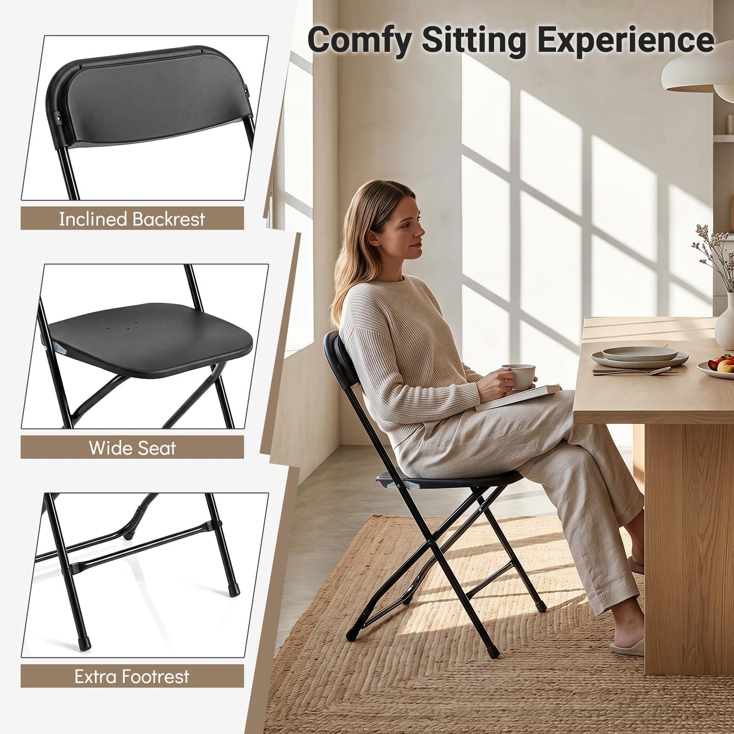 4 Pack Folding Chairs with Heavy Duty Metal Frame for Home