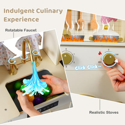 Kids Wooden Kitchen, Pretend Play Kitchen with Stoves