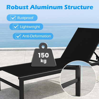 6-Level Adjustable Patio Chaise Lounge Recliner Flat Deck Sunbed