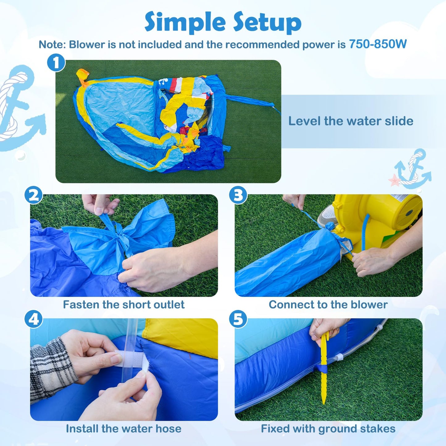 Inflatable Water Park, Kids Bouncy Castle with Slide, Splash Pool, Water Cannon, Climbing Wall