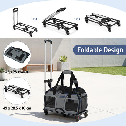 Foldable Rolling Pet Carrier with Wheels and Padded Carry Handle