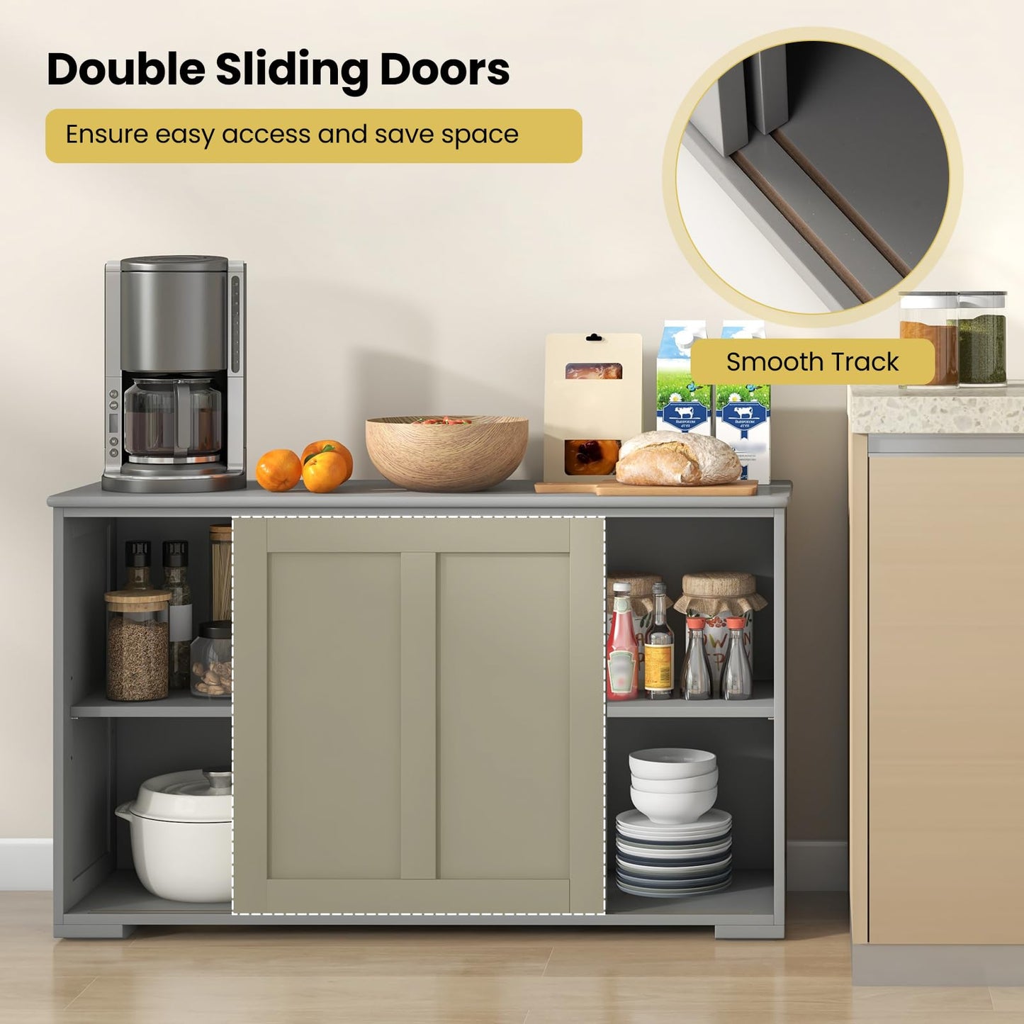 Storage Sideboard with Sliding Door and Double Partition