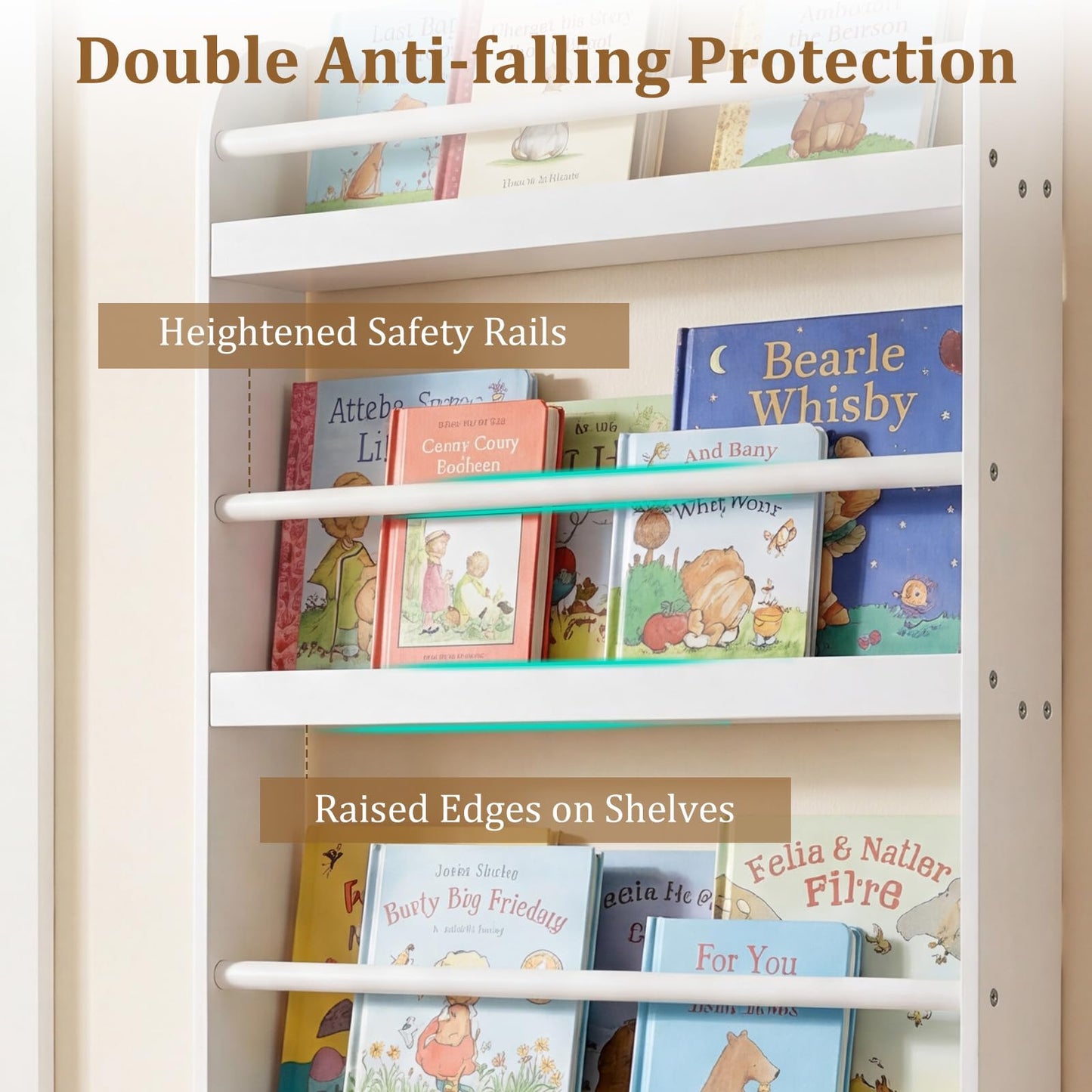 Kids Bookshelf Wall Mounted, 4-Tier Children's Bookcase Book Shelf