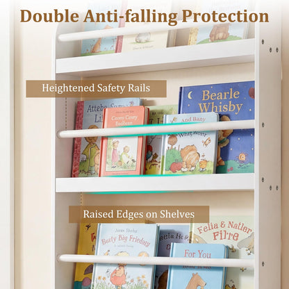 Kids Bookshelf Wall Mounted, 4-Tier Children's Bookcase Book Shelf
