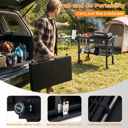 Portable Grill Table, Folding Grill Cart BBQ Prep Table with Heat-Resistant Mat