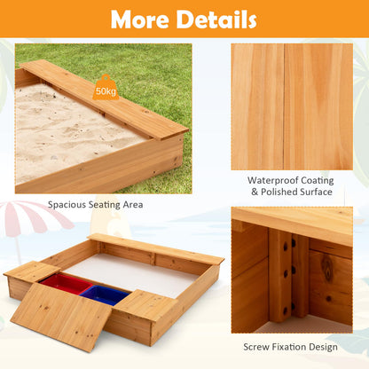 125 x 122cm Wooden Square Sandpit with 2 Removable Boxes