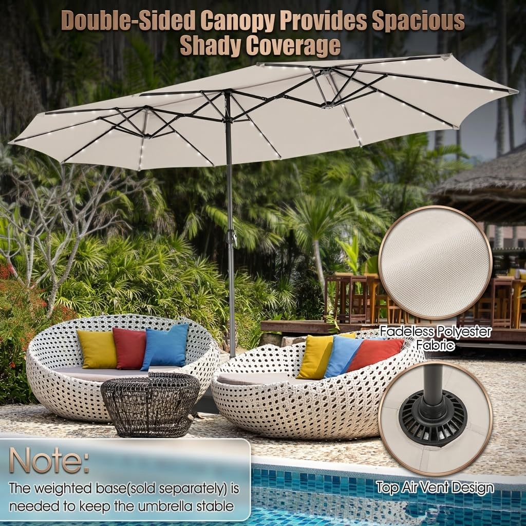 4.5m Large Patio Umbrella with 48 Solar-Powered LED Lights