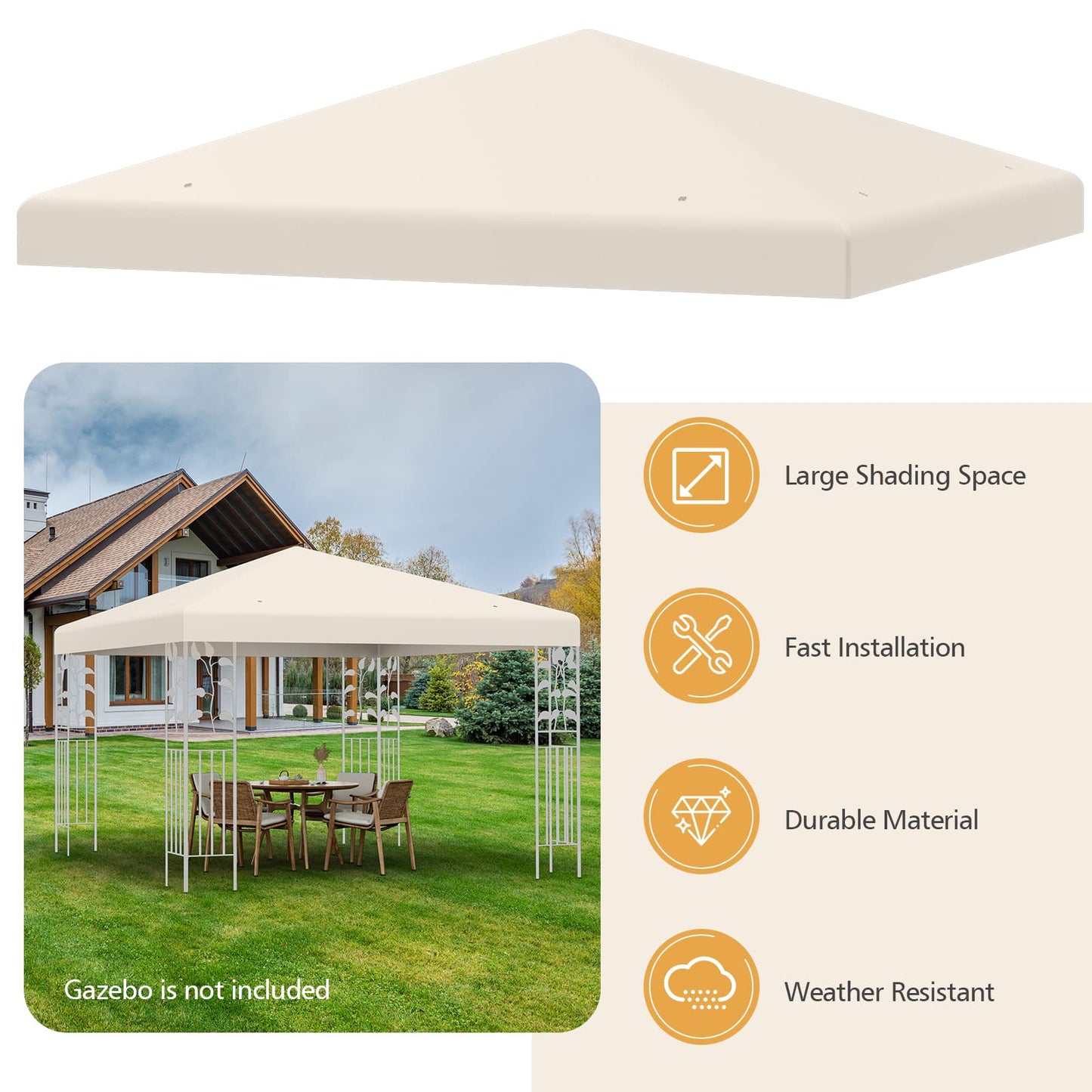 3x3m Gazebo Top Cover Roof Replacement, Outdoor Waterproof Canopy