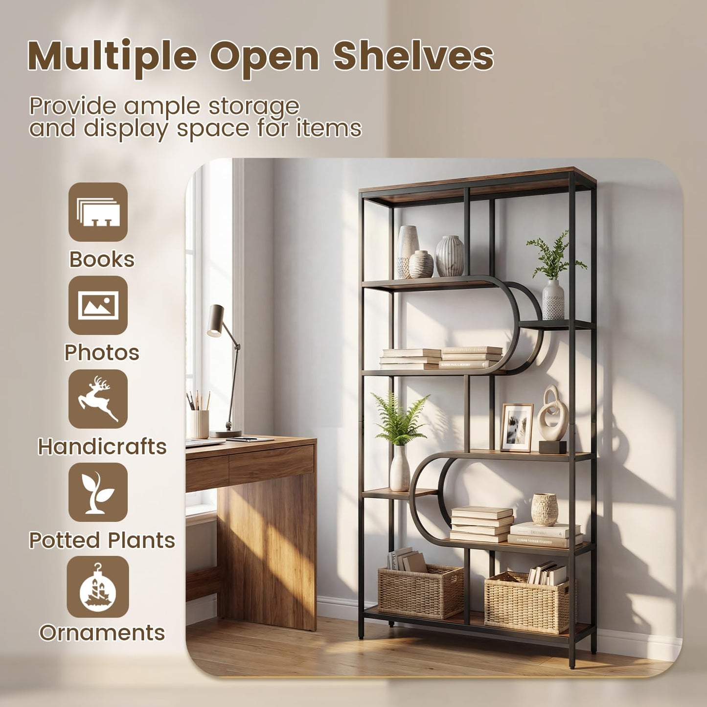 8-Tier Bookshelf Tall Etagere Bookcase with Open Storage Shelves