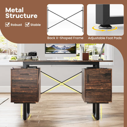 Computer Desk with Floating Desktop and Dual Drawers