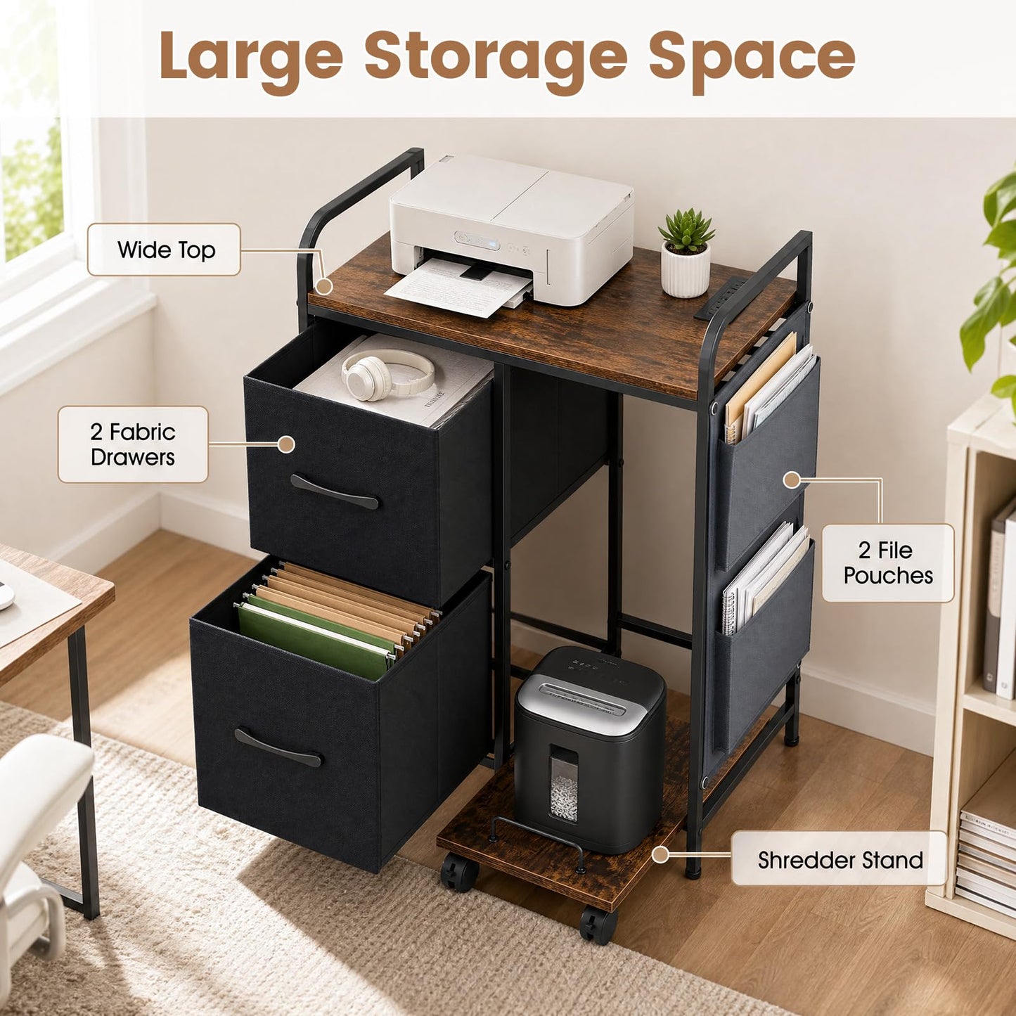 Metal File Cabinet, Printer Stand with Rolling Shredder Stand