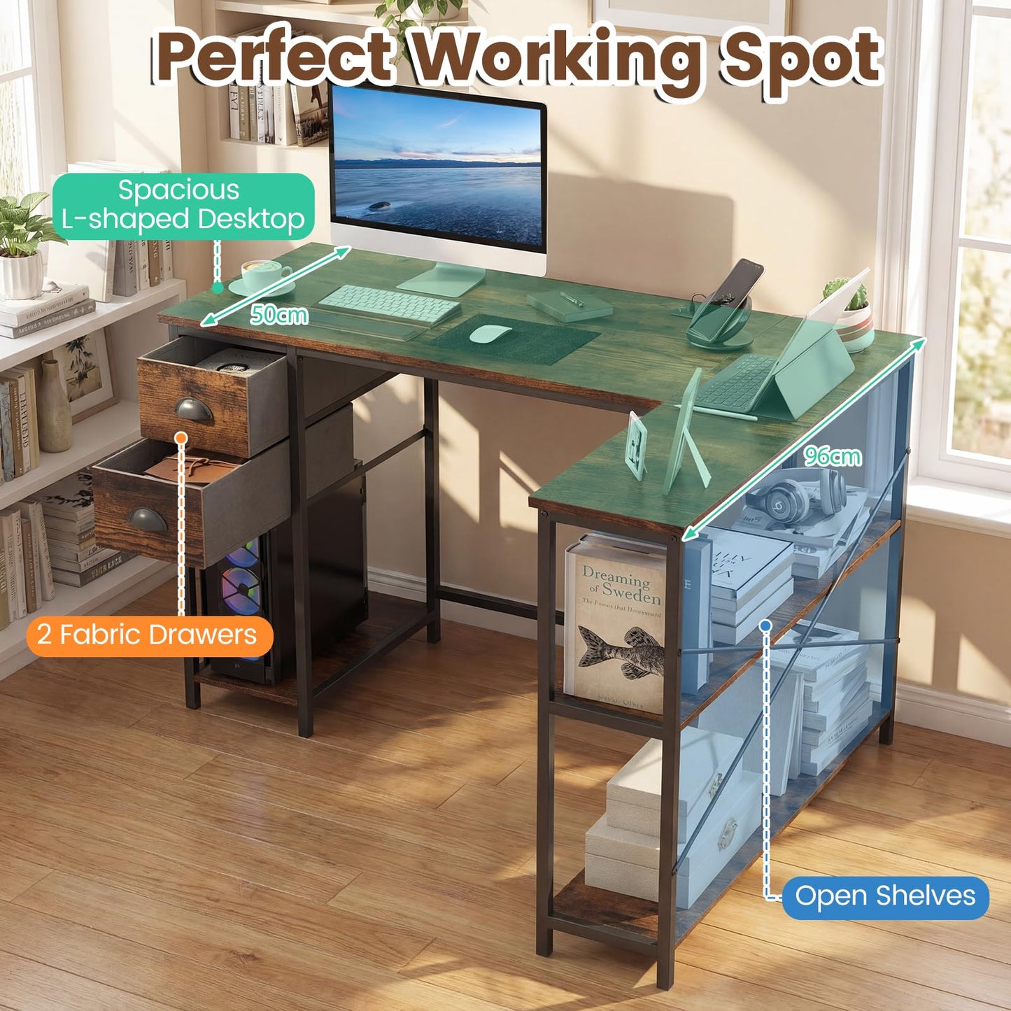 L-Shaped Corner Computer Desk, Space Saving Home Office Workstation