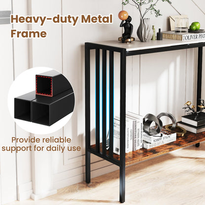 90 CM 2 Tier Industrial Console Foyer Table with Sintered Stone Tabletop