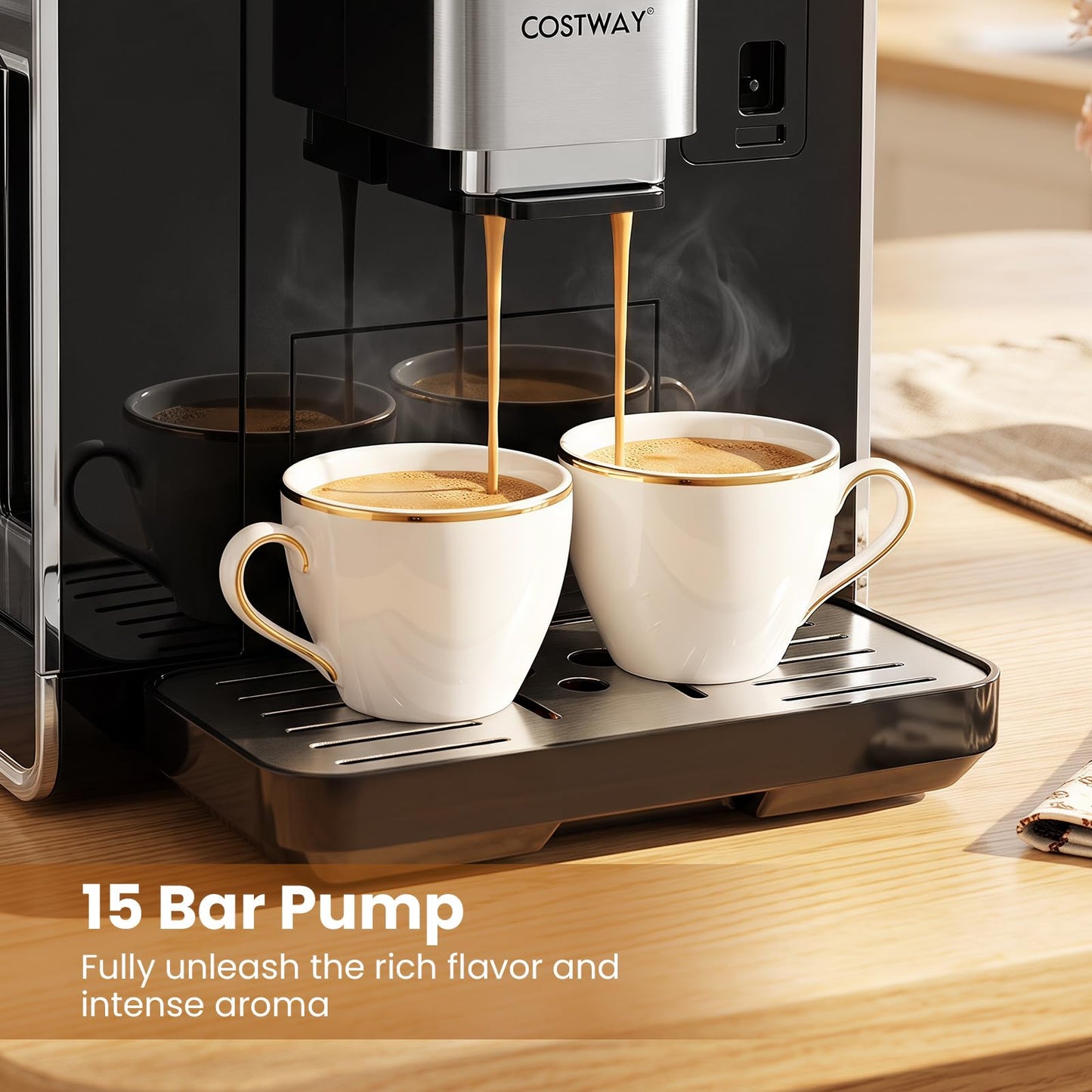 All-in-One Grind and Brew Coffee Maker with Milk Frother and Auto Self-Cleaning