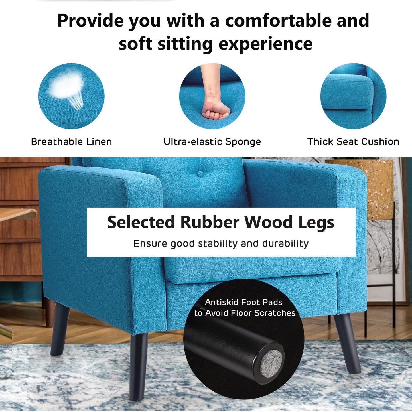 Modern Upholstered Accent Sofa Chair for Living Room