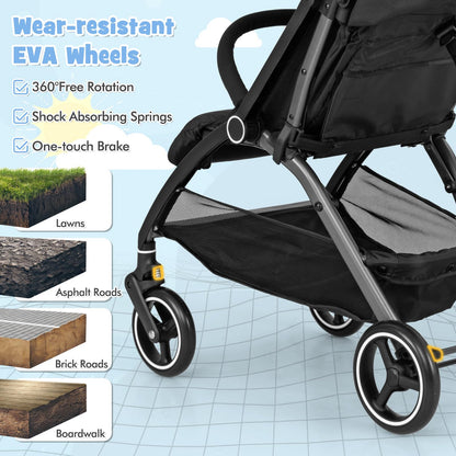 One Hand Foldable Toddler Stroller with Adjustable Backrest & Canopy
