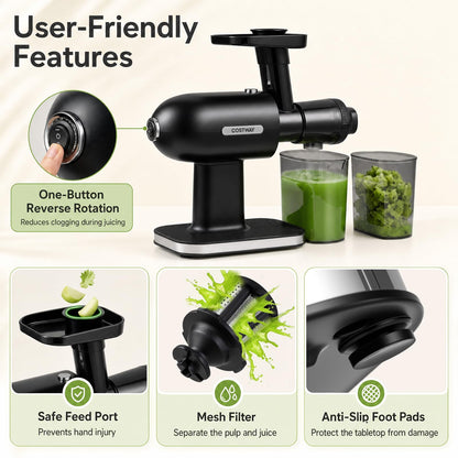 Cold Press Juicer Machine with Reverse Function, Pusher & Brush
