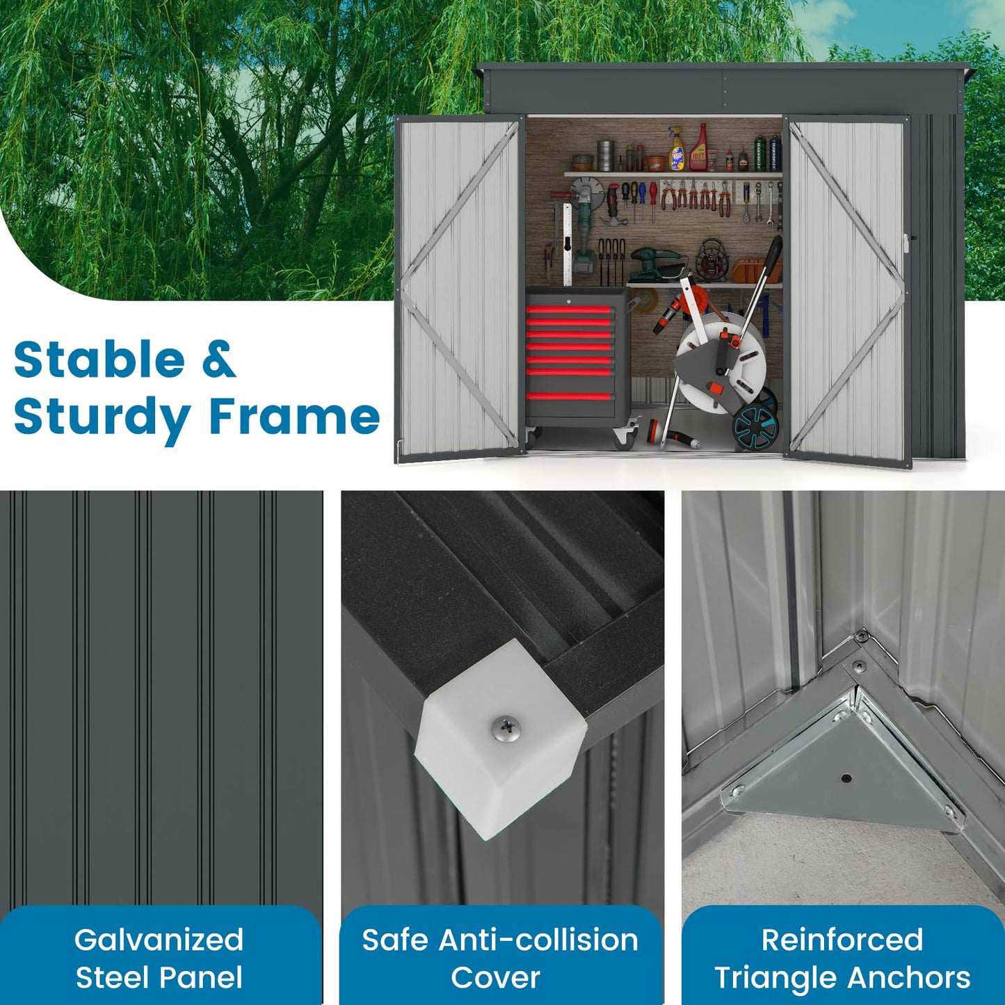 Outdoor Storage Shed Garden Tool House with 2 Doors