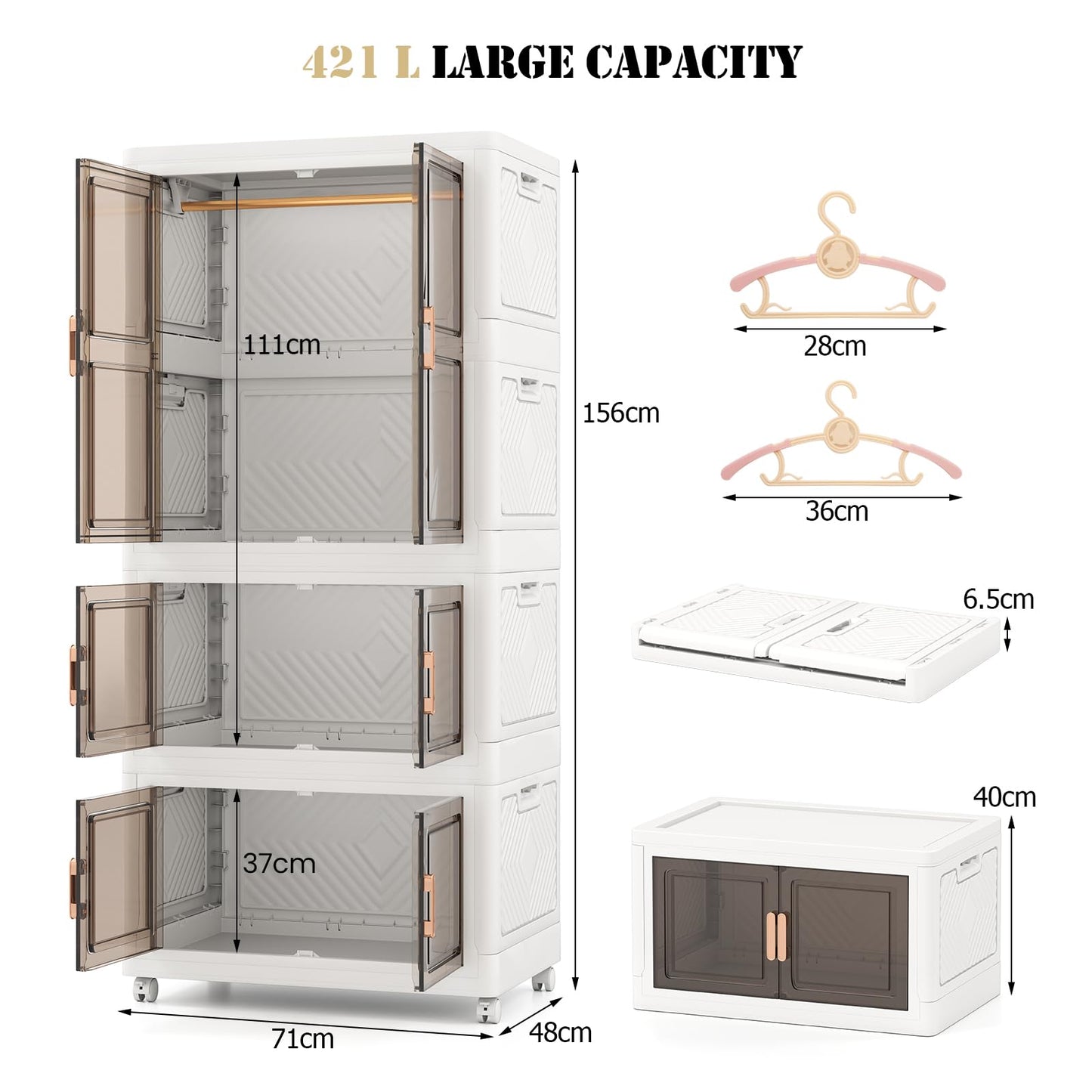421L Foldable Portable Wardrobe with 10 Retractable Hangers