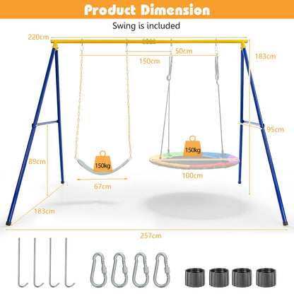 A-Frame Metal Swings Stand with Belt Swing and Nest Swing