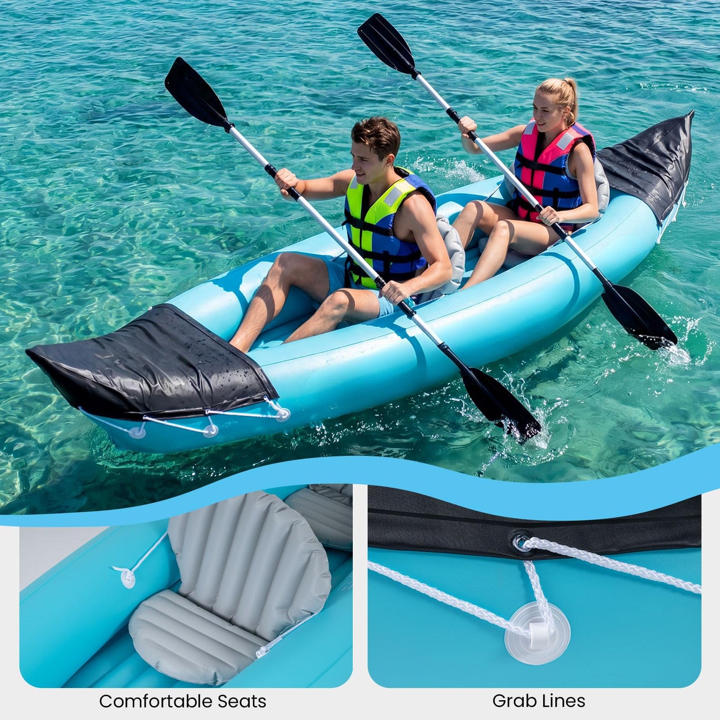 Heavy Duty Tandem Touring Kayak with Aluminum Paddles and Fin