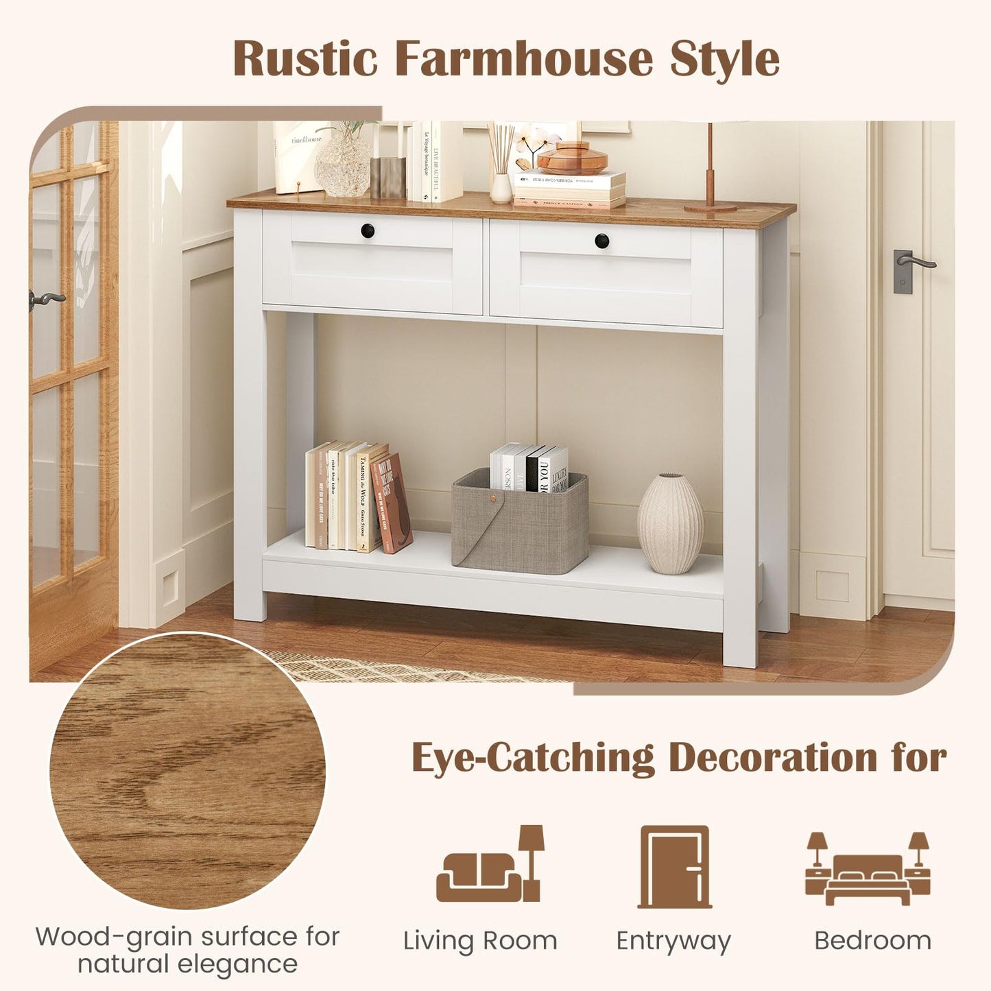 Console Table with 2 Drawers 106 CM Long Entryway Table