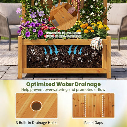 Raised Garden Bed with Trellis, Wooden Trough Planter