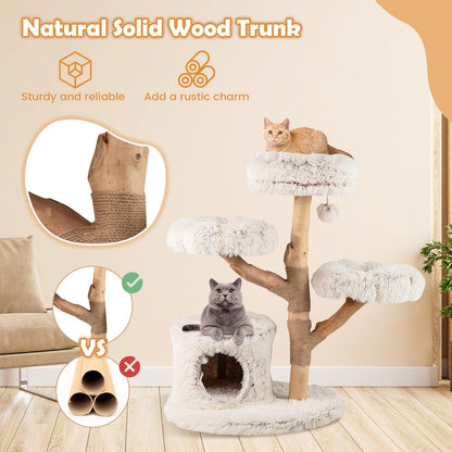 102 CM Tall Real Wood Branch Kitten Tower with Condo and 2 Flower Platforms
