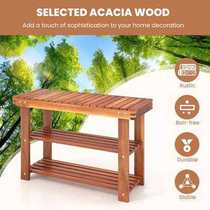 70 x 28 x 45cm Acacia Wood Shoe Shelf Stand Seat